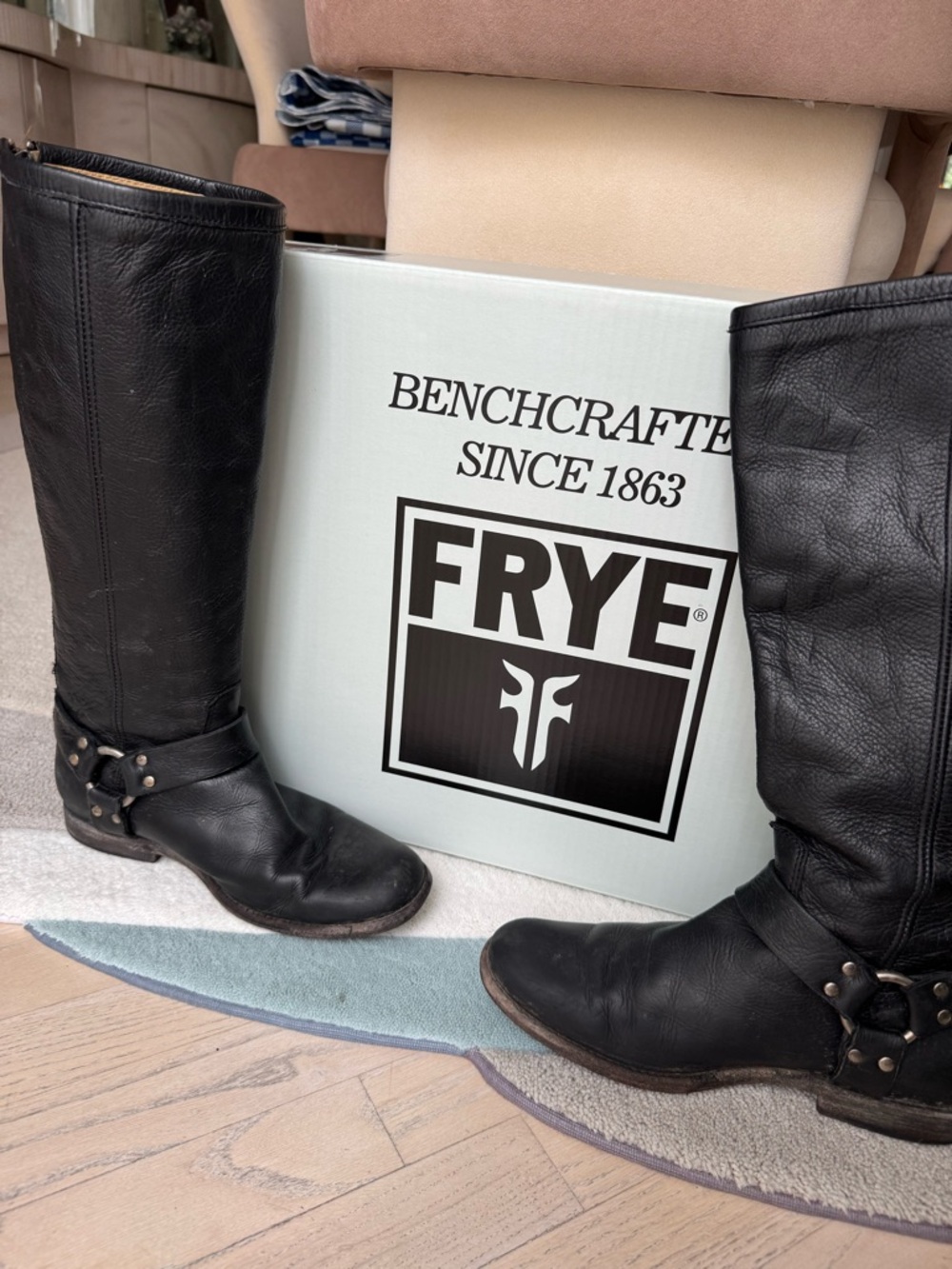 $378 Frye Phillip Harness Tall Black Leather Back Zipper Equestrian Boots SZ 8.5